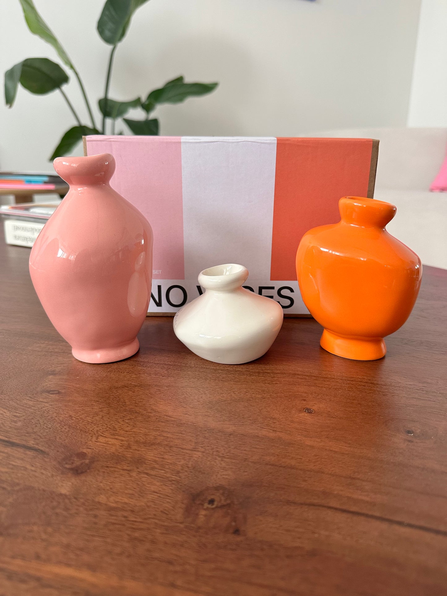 Mino - Set of 3 vases sand orange pink